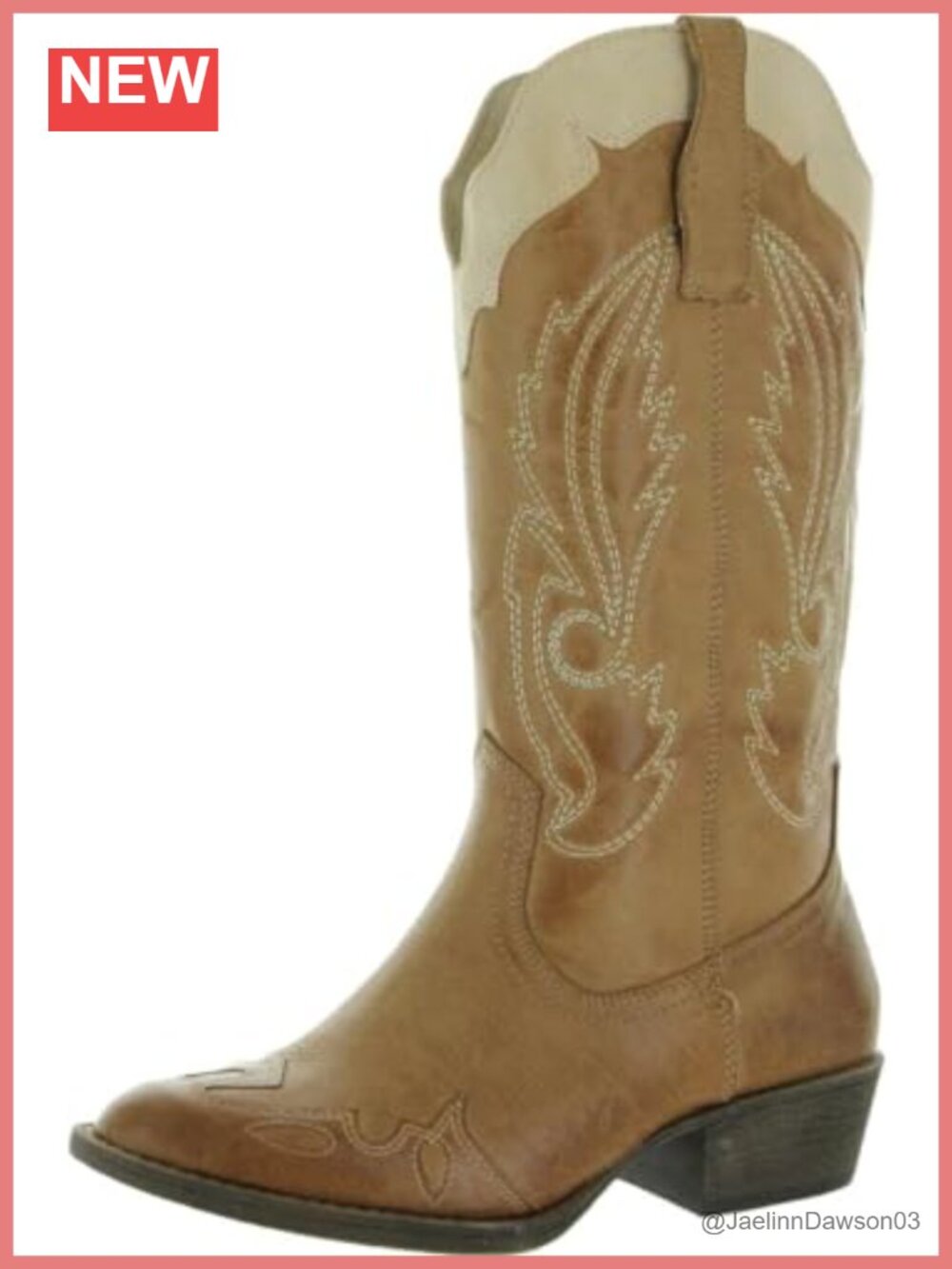 Vegan Faux Leather Mid-Calf Western Bootie with Almond Toe & Block Heel